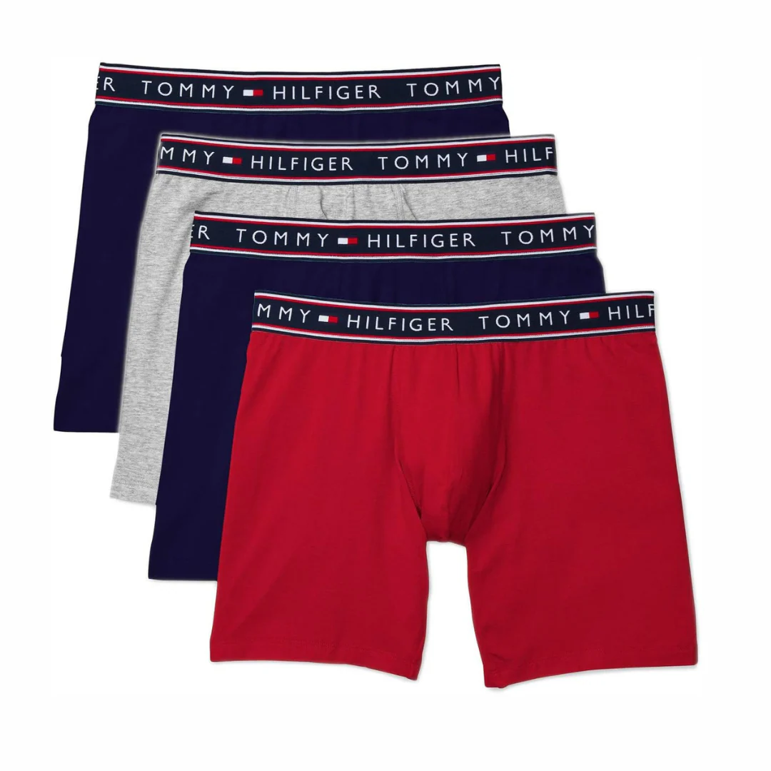 Paquete de 4 Boxer Briefs Tommy Hilfiger 🇺🇸 Tela algodón stretch color rojo, gris y negro Talla M - Imagen 5